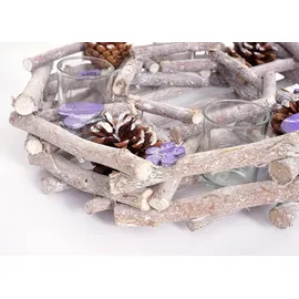 MCW Adventskranz Rund mit Teelichthaltern 9 cm grau/weiß