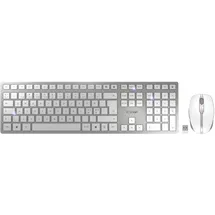 Cherry DW 9100 SLIM, Kabelloses Tastatur- und Maus-Set, Pan-Nordisches Layout (QWERTY), Bluetooth & 2,4 GHz Funk, Leise Tasten, Wiederaufladbar, Weiß-Silber