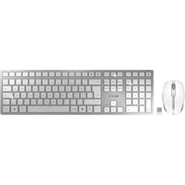 Cherry DW 9100 SLIM, Kabelloses Tastatur- und Maus-Set, Pan-Nordisches Layout (QWERTY), Bluetooth & 2,4 GHz Funk, Leise Tasten, Wiederaufladbar, Weiß-Silber