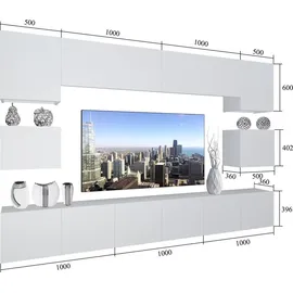 Belini Wohnwand Vollausstattung Wohnzimmer-Set Moderne Schrankwand mit LED-Beleuchtung Anbauwand TV-Schrank Weiß