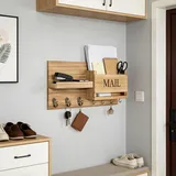 JKOKPMG Schlüsselbrett Holz mit Ablage,Schlüsselablage Wand,Schlüsselhalter mit 7 Schlüsselhaken, Wand Schlüsselboard für Eingangsbereich,Flur, Wohnzimmer, Büro (Holzfarbe)