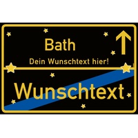 vanva Bath Schild mit Wunschtext Ortsschild Bath Geschenk 30x20cm Schwarz Bath -Schilder selbst gestalten Bath -Geschenkideen für den Bath -Party Urlaub