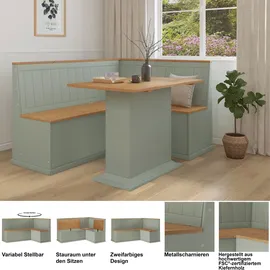 OTTO home Eckbank OTTO HOME "Sara", salbei, naturfarben, B:160cm H:90cm T:53cm, FSC-zertifiziertes Massivholz, Sitzbänke, Eckbank, aus massivem Kiefernholz, Paneel Rückenlehne, zwei Breiten