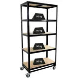 Proregal Kommissionierwagen BÜFFEL Fahrbares Kommissionierregal 192x90x50cm 5 Ebenen Fachlast 50kg 2x mit Feststellbremse