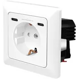 Logilink PA0331 - Unterputz-Steckdose, 1x Schutzkontaktbuchse (CEE 7/3), 2x USB-C mit PD (Power Delivery), Einbautiefe: 29,5 mm
