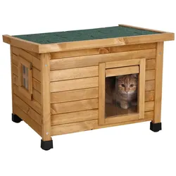 Kerbl Katzenhaus Rustica Katzenhütte aus Holz Schwingtüre mit Lamellen