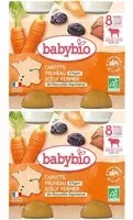 BABYBIO Menu Carotte, Pruneau d'Agen, Bœuf fermier de Nouvelle-Aquitaine 2x400 g