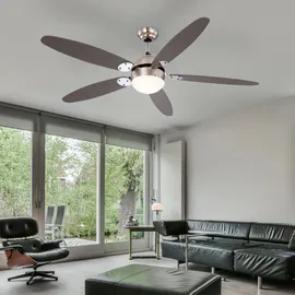 GLOBO Lighting - LED Deckenventilator mit Beleuchtung Deckenventilator mit Zugschalter, Sommer Winter, Flügel wendbar braun graphit 3 Stufen, 1x E14