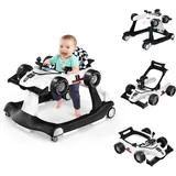 FANTASK Lauflernwagen mit Licht & Rädern, Lauflernwagen klappbar mit einstellbarer Höhe & Geschwindigkeit, 4 in 1 Baby Walker Autoförmig mit Musikbox bis 15kg, Gehfrei Baby ab 6 Monaten