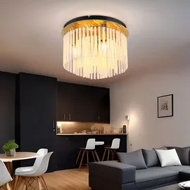 GLOBO Deckenleuchte Deckenlampe Wohnzimmerlampe Metall Gold Glasstäbe D 32 cm