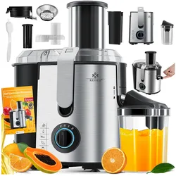 KESSER® Entsafter für Obst und Gemüse aus Edelstahl 1100W große 85 mm Einfüllöffnung inkl. Reinigungsbürste und Saftbehälter 3 Geschwindigkeitsstufen, Saftpresse Juicer