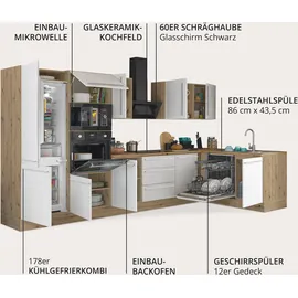 kochstation Winkelküche Florida L-Form 340 cm Weiß