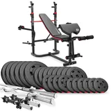Hop-Sport - Hantelbank mit Latzug, multifunktionale Trainingsbank, verstellbare Schrägbank, inkl. Langhantelstange, SZ-Curlstange, Hantelset 135 kg, max. Hantelbank Belastbarkeit 250 kg