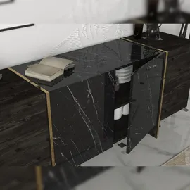moebel17 Sideboard Veyron Rebab Braun Dunkelgrau ( Marmor Optik )