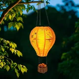 Solarlaterne für Außen Wetterfest Rattan Solar LED Heißluftballon Windlicht Lampions Hängend Gartenlaterne Solar Laterne für Draußen Gartendeko Led Laterne Outdoor für Balkon Terrasse Rasen (1PC)