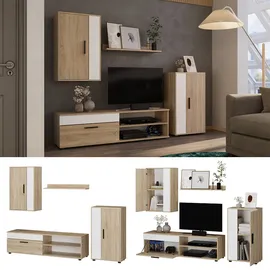 Vicco Wohnwand Berno Sonoma Weiß Schrankwand 4er-Set Wohnzimmer