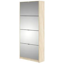 Shane Schuhschrank 4 Klapptüren mit Spiegel 2R eiche Struktur Dekor.