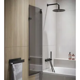 Badplaats Badewanne Austin Schwarz Grauglass 5mm mit Nanobeschichtung 120 x 140cm Duschwand Duschabtrennung Badewannenaufsatz
