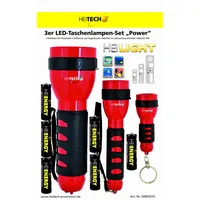 HEITECH PROMOTION GMBH HEITECH 3er LED Taschenlampen-Set "Power", inkl. 6 Mignon-Batterien, rot