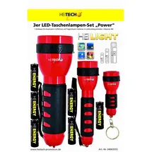 HEITECH PROMOTION GMBH HEITECH 3er LED Taschenlampen-Set "Power", inkl. 6 Mignon-Batterien, rot