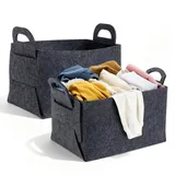 RFYTDCF 2 Stück Aufbewahrungskorb, 36 x 25 x 23 cm Faltbarer Filzkorb Groß Aufbewahrungsbox Filz mit 2 Weichen Griffen Geschenkkorb Leer Filzkörbe für Kleidung Accessoire (Dunkelgrau)