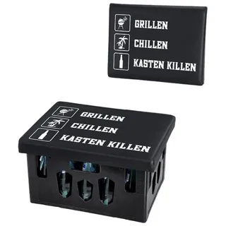 Geschenkestadl Grillen Bierkastensitz ca. 43 x 33 cm mit Aufdruck-Grillen Chillen Kasten Killen Sitzhocker, 882301