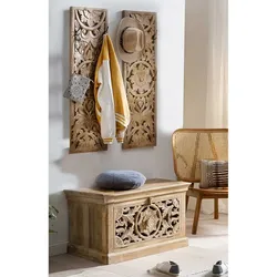 Vintage Design Garderobe aus Mangobaumholz Sandfarben massiv (dreiteilig)