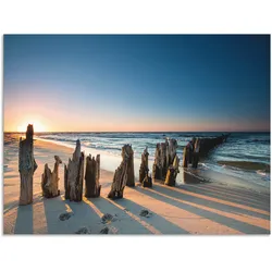 Wandbild ARTLAND "Sonnenuntergang Strand Wellenbrecher", braun (farbe bild(er): braun), B:120cm H:90cm, Bilder, als Alubild, Outdoorbild, Leinwandbild, Poster, Wandaufkleber