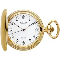 Regent Taschenuhr P736, (Set, 2-tlg., mit dazu passender Kette), Quarzuhr, Herrenuhr, Acrylglas goldfarben