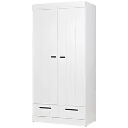 Gästezimmer Schrank aus Kiefer Massivholz weiß zwei Schubladen