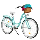 MILORD Damenfahrrad Citybike Komfort Mit Weidenkorb Hollandrad Vintage Fahrrad, 26, 28 Zoll, 3-Gang (Blau, 28 Zoll)