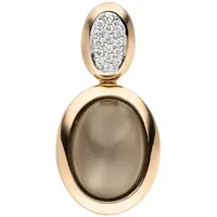 Schmuck Krone Kettenanhänger Anhänger, Mondstein mit 16 Brillanten, 585 Rotgold, Gold 585 goldfarben