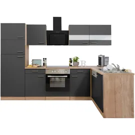 Respekta Winkelküche Merle L-Form 280 x 172 cm grau/eiche sägerau nachbildung