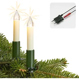 Hellum Lichterkette Schaftkerze 15 Kerzen klar für innen Schaft/Kabel grün 12,8m elfenbein