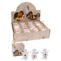 Ellug 24er Set sitzender weißer Engel mit Herz und rotem Stein in Tüte Schutzengel Glücksbringer H.: 4,5cm