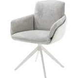 DeLife Polsterstuhl Luan-Flex, mit Armlehnen Kreuzgestell breit Weiß Materialmix Echtleder Weiß-Silbe grau|silberfarben 66 cm x 91 cm x 62 cm