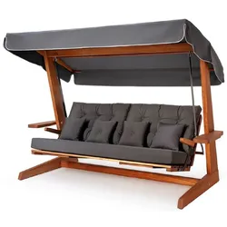 Casa Padrino Luxus Hollywood Schaukel Anthrazitgrau / Braun - Wetterfeste Garten Schaukel mit Sonnendach - Garten Möbel - Terrassen Möbel - Luxus Möbel - Luxus Garten Einrichtung