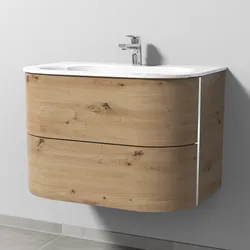 Sanipa 4balance Glas-Waschtisch + Waschtischunterbau 80 cm mit 2 Auszügen, Badmöbel,