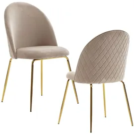 FineBuy Esszimmerstuhl Samt beige 2er Set