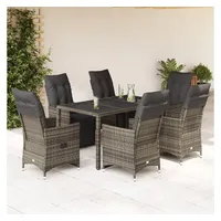 vidaXL 7-tlg. Garten-Bistro-Set mit Kissen Grau Poly Rattan