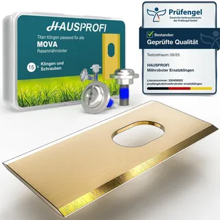 HAUSPROFI 15x Titan Ersatzmesser Ersatzklingen für MOVA Aero (600/1000/1200/1800), LiDAX Ultra, NAVAX & ViAX Serie Mähroboter, DIN EN 50636-2-107 geprüft, 60% langlebiger, inkl. Schrauben & Box