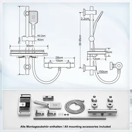dylin gmbh Thermostat Duschsystem mit Duscharmatur Chrom 70cm