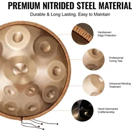 Vevor Handpan, 55 cm, 12 Noten, D-Moll-Handtrommel, Drum-Instrument mit Schlägeln, 440-Hz-Handpan-Ständer & Tragetasche, Heilende Klangtrommel aus Stahl, Schlaginstrumente für Erwachsene & Anfänger