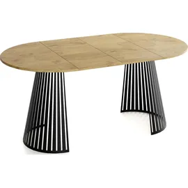 WFL GROUP Esstisch Rund Ausziehbar mit Lamellen im Loft-Stil – 100 bis 180 cm – Industrieller Tisch mit Schwarzen Metallbeinen, Platzsparend für Wohnzim... – Braun