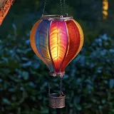 Festive Lights 44cm Heißluftballon Solar Outdoor Solarleuchte Heißluftballon Regenbogen Glas Effekt Laterne hängend solarbetriebene Laterne bunt Gartenleuchten für Außen Gartenbeleuchtung