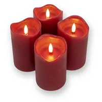 ToCi 4 x LED Kerzen Dunkelrot Ø 7,5 x 12,5 cm – Flammenlose Echtwachskerzen mit Timer & schwarzem Docht - LED-Stumpenkerzen für Advent, Grablicht & Tischdeko - Batteriebetrieben