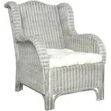 Sessel Mit Kissen Grau Natürliches Rattan Und Leinen