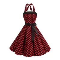 Timormode Damen Vintage Cocktailkleid Knielang Neckholder Swing Retro Rockabilly Kleid XXL Groß Schwarz Rot - XXL