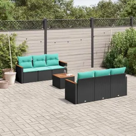 vidaXL 7-teiliges Gartensofa-Set mit Kissen, schwarzes Polyrattan - Schwarz