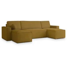 masseno WOHNLANDSCHAFT PESANO M Gelb Velours-Stoff mit Schlaffunktion